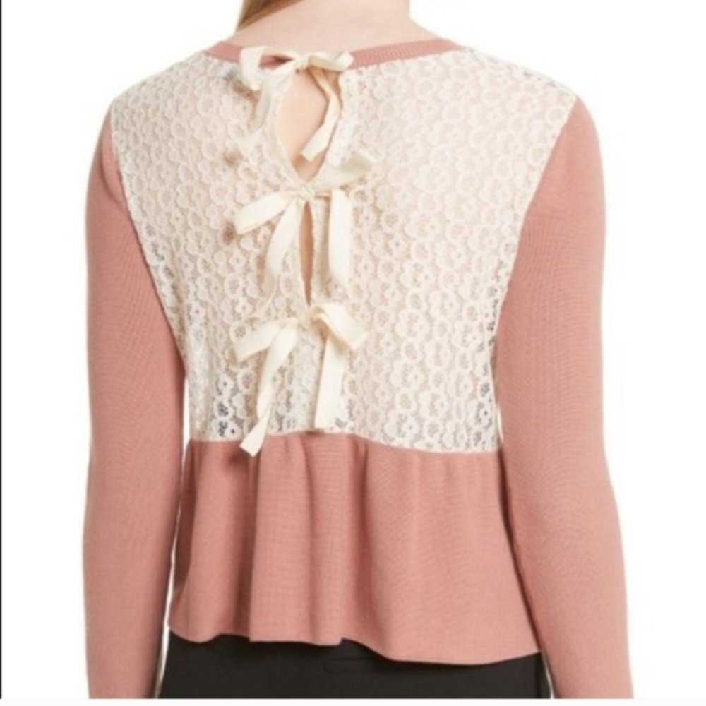 Red Valentino lace back cotton crewneck sweater